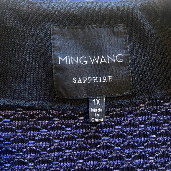 MING WANG Sapphire Tweed Knit Jacket Size 1X Purple Black 3/4 Sleeve Trim - Picture 8 of 9